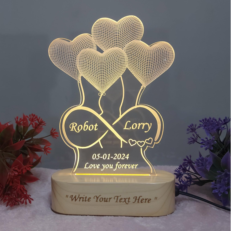 Infinity heart night lamp with name